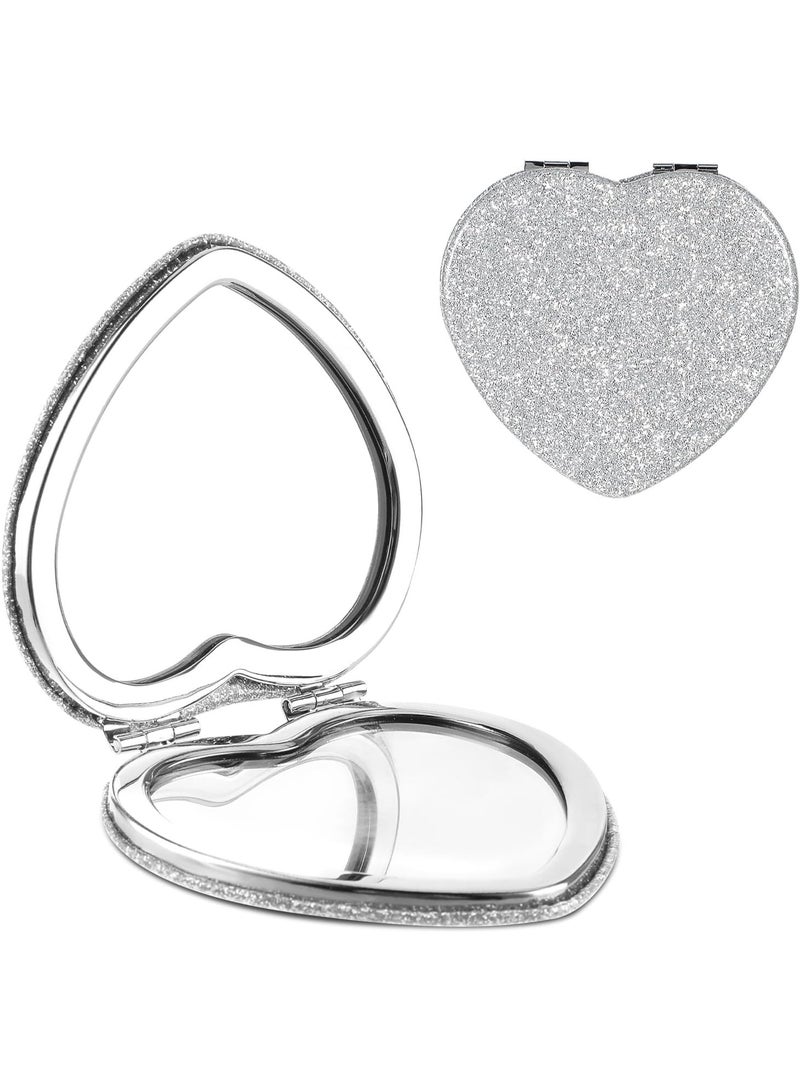 Compact Folding Mirror Heart Shaped Magnifying Mini Vanity Mirror Portable Travel Makeup Tools for Purse Double-Sided Cute Glitter Cosmetic ccessories - Image 1