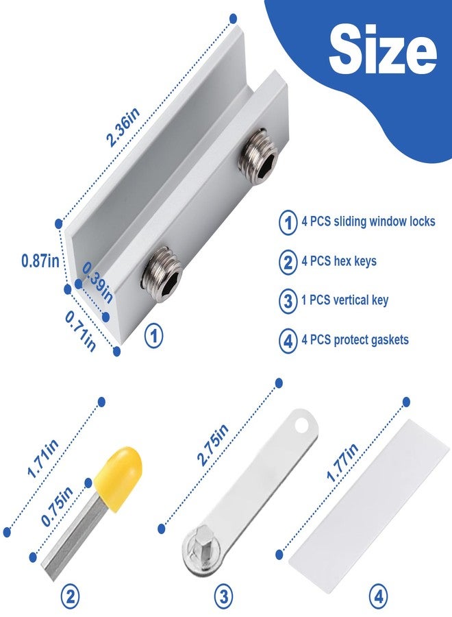 BLHLA 4 Sets Sliding Window Locks for Up and Down Windows with Key, Child Window Security Locks for Vertical & Horizontal Sliding Windows & Doors, Adjustable Easy to Install Window Stoppers Security - Image 2