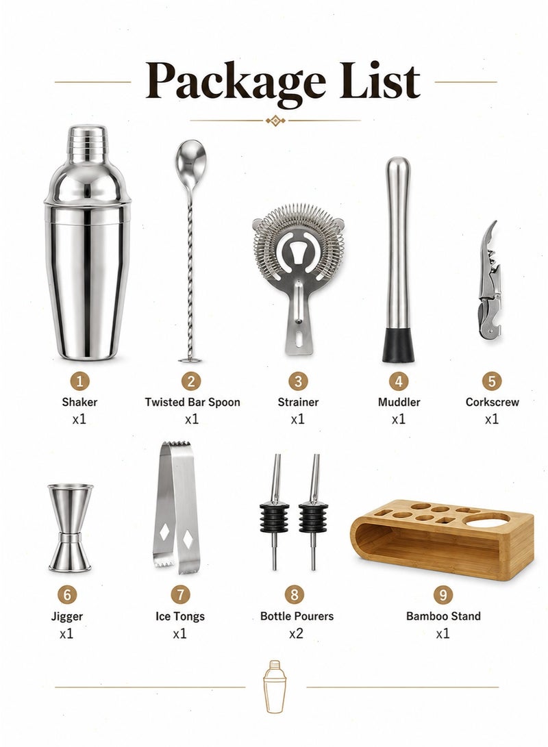 Yoawllty 10-Piece Cocktail Shaker Set, Stainless Steel Bartender's Set, with Wooden Base, Suitable for Home and Bars - Image 5