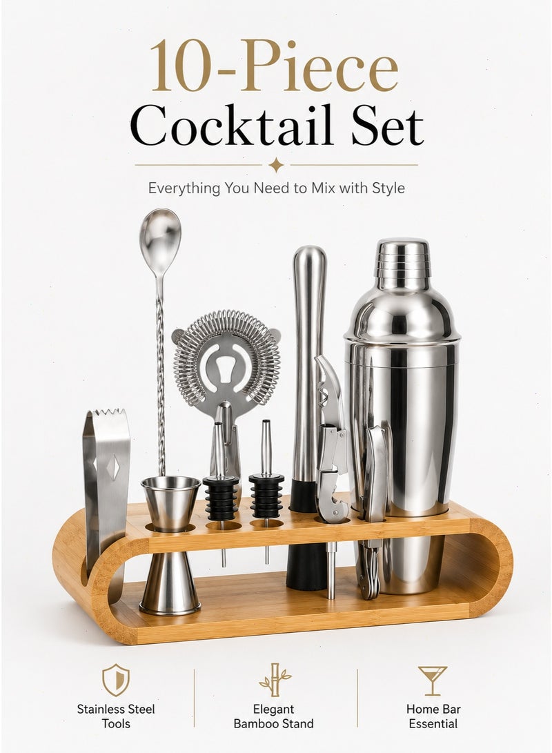 Yoawllty 10-Piece Cocktail Shaker Set, Stainless Steel Bartender's Set, with Wooden Base, Suitable for Home and Bars - Image 4