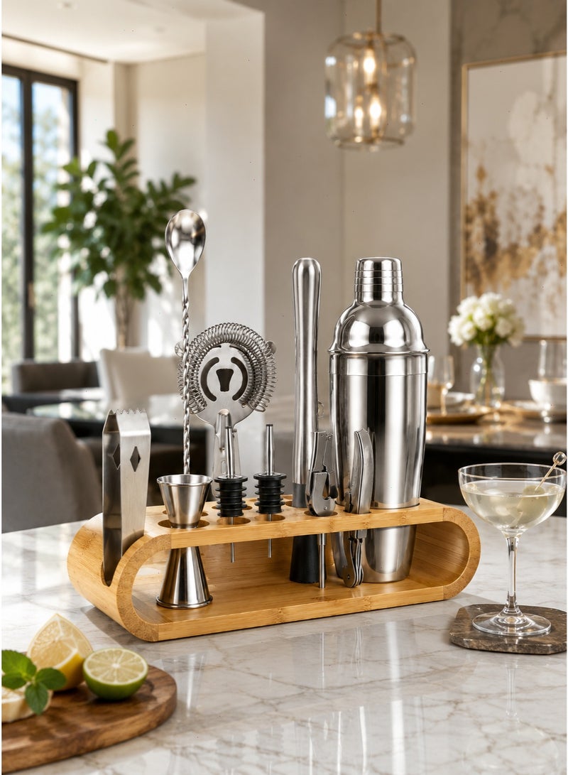 Yoawllty 10-Piece Cocktail Shaker Set, Stainless Steel Bartender's Set, with Wooden Base, Suitable for Home and Bars - Image 3
