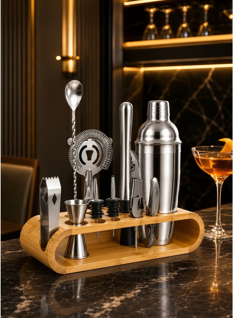 Yoawllty 10-Piece Cocktail Shaker Set, Stainless Steel Bartender's Set, with Wooden Base, Suitable for Home and Bars - Image 2