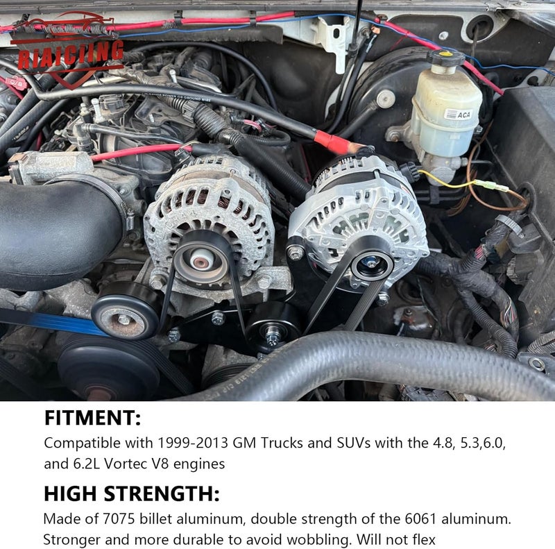 RiAiCiING Upgraded LS Dual Alternator Bracket Kit for Truck SUV - Compatible with 4.8L 5.3L 6.0L 6.2L Vortec V8 Engine (1999-2013) - Image 2