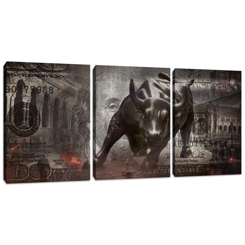 Yetaryy Motivational Wall Art Canvas Print Bull Office Decor 3 Pieces Inspirational Framed Prints Entrepreneur Quotes Decoration Framed Ready to Hang - 36" W x 16" H - Image 1