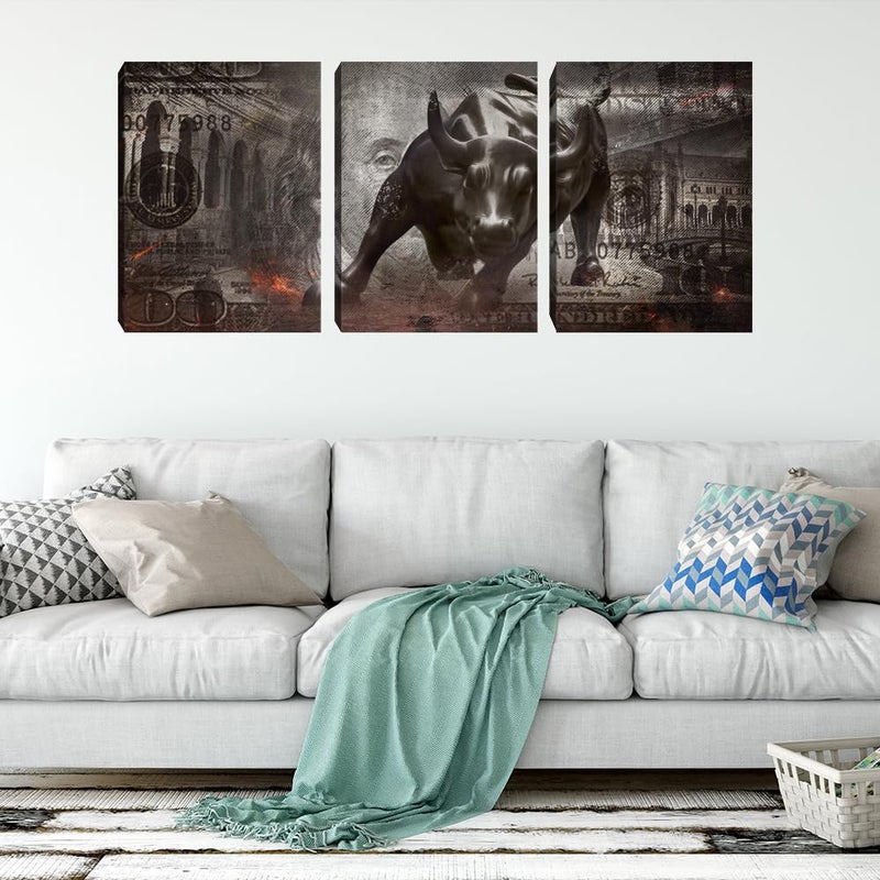 Yetaryy Motivational Wall Art Canvas Print Bull Office Decor 3 Pieces Inspirational Framed Prints Entrepreneur Quotes Decoration Framed Ready to Hang - 36" W x 16" H - Image 2