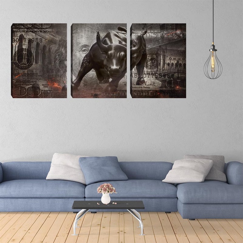 Yetaryy Motivational Wall Art Canvas Print Bull Office Decor 3 Pieces Inspirational Framed Prints Entrepreneur Quotes Decoration Framed Ready to Hang - 36" W x 16" H - Image 5
