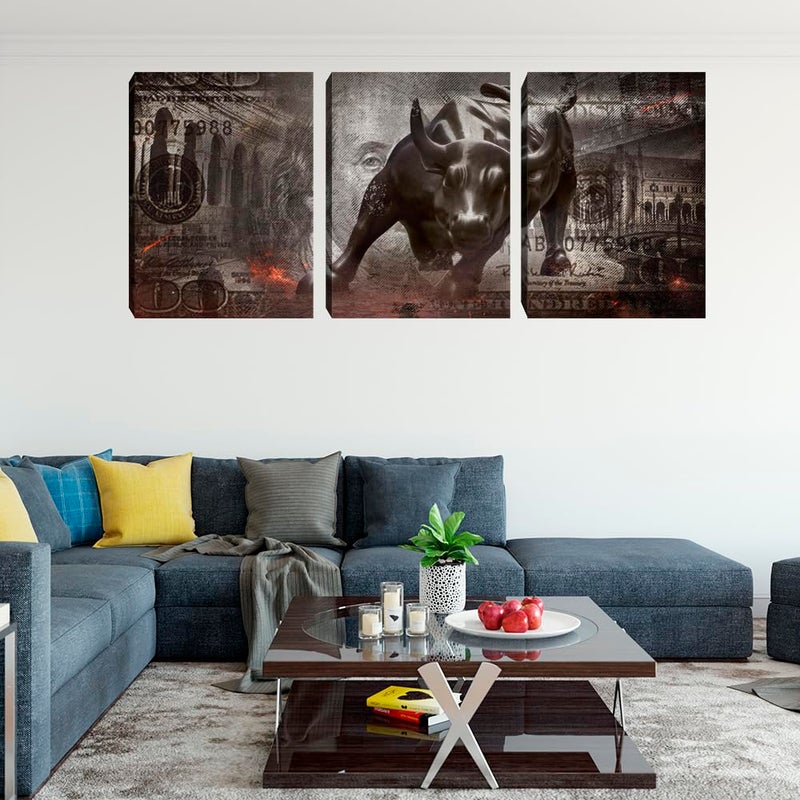Yetaryy Motivational Wall Art Canvas Print Bull Office Decor 3 Pieces Inspirational Framed Prints Entrepreneur Quotes Decoration Framed Ready to Hang - 36" W x 16" H - Image 4