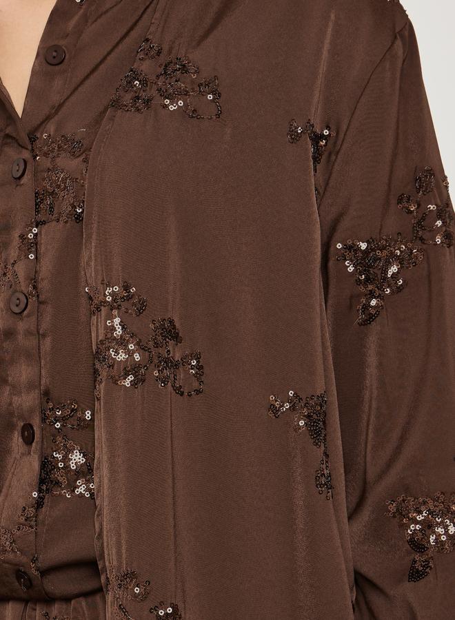 Styli Brown Sequin Satin Kimono - Image 3