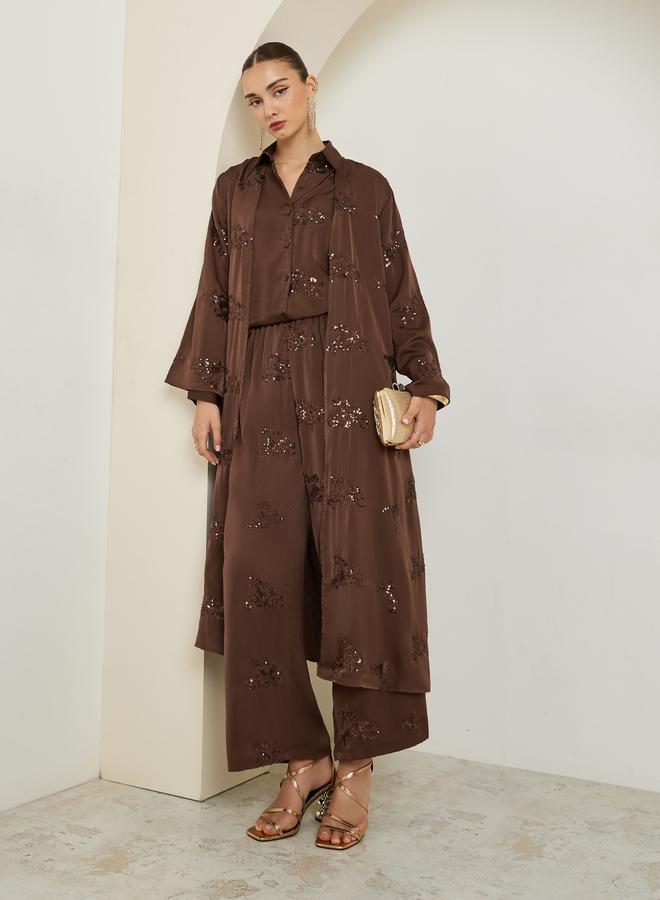 Styli Brown Sequin Satin Kimono - Image 1
