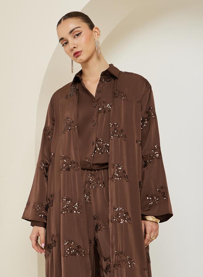 Styli Brown Sequin Satin Kimono - Image 2