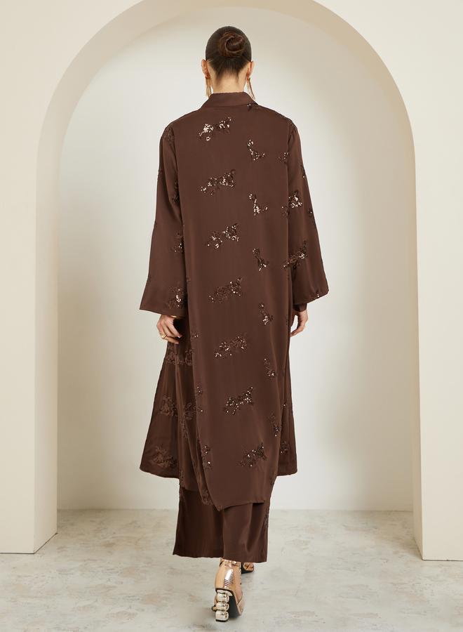 Styli Brown Sequin Satin Kimono - Image 4