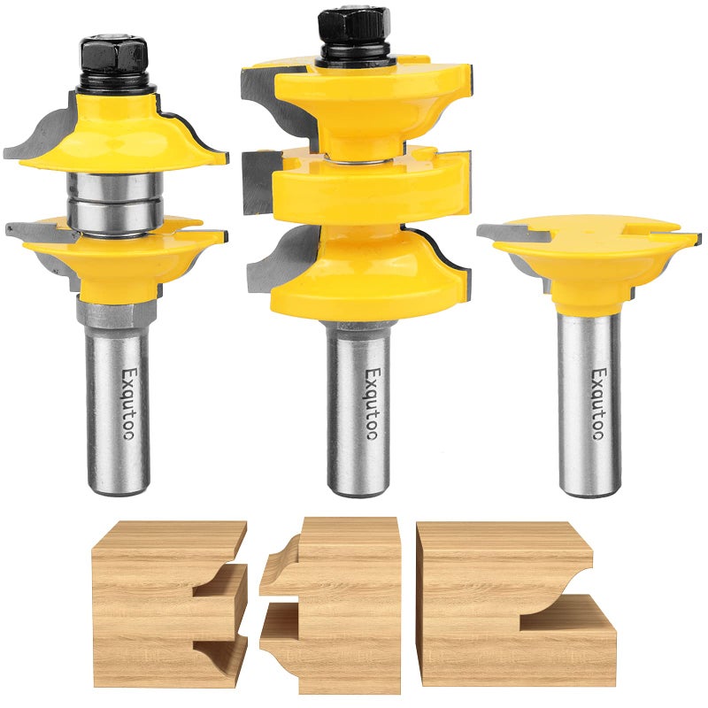 Exqutoo 1/2 Inch Shank 3 Piece Router Extension Tenon Drill Bit Set for Entry Door Rails and Door Frame Wood Milling Cutter Door - Image 1
