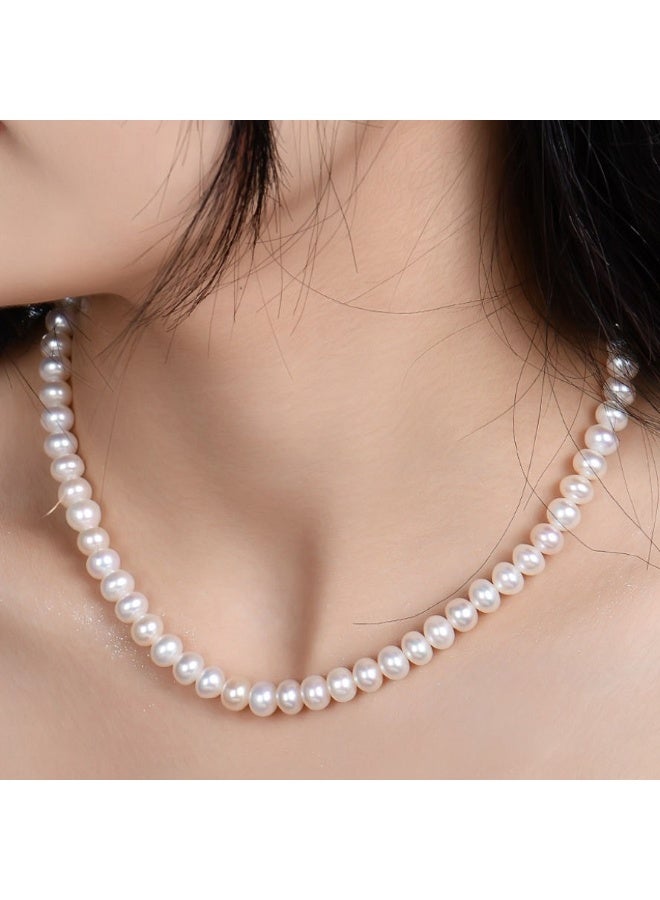 Toby High-Quality White Pearl Necklace 7 mm – 42+3 cm Adjustable – Elegant Design with Luxury Gift Box - Image 3
