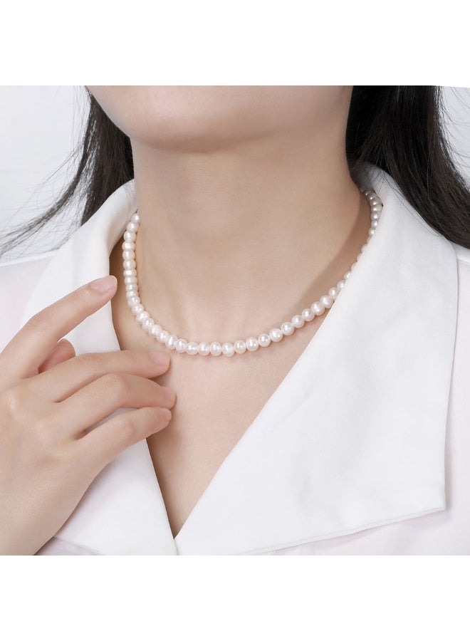 Toby High-Quality White Pearl Necklace 7 mm – 42+3 cm Adjustable – Elegant Design with Luxury Gift Box - Image 1