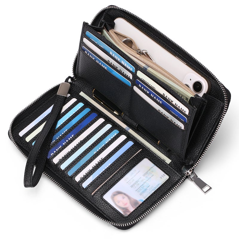 محفظة نسائية طويلة من البولي يوريثان بحماية RFID مع سعة كبيرة وجيوب متعددة للبطاقات - Image 4