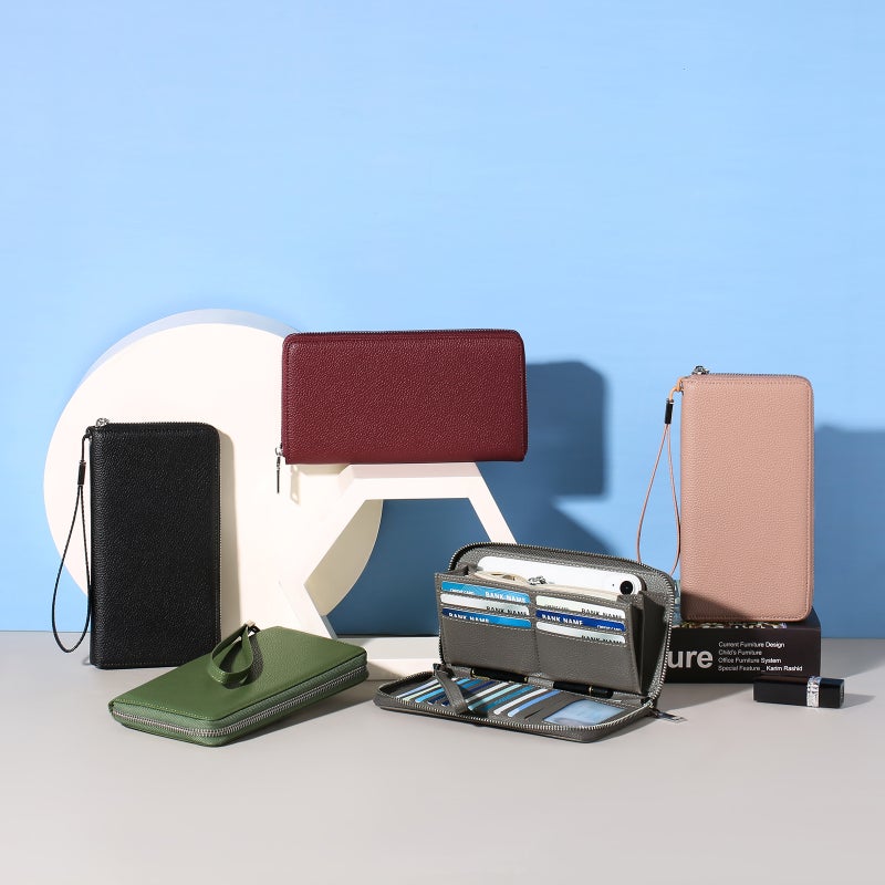 محفظة نسائية طويلة من البولي يوريثان بحماية RFID مع سعة كبيرة وجيوب متعددة للبطاقات - Image 1