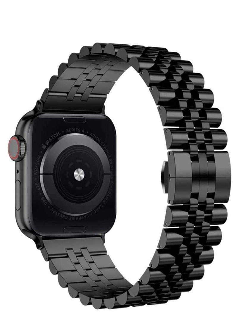 ELTRAZONE - Replacement Band Compatible with Apple Watch Ultra 49mm 45mm / 44mm / 42mm, Stainless Steel Solid Strap Metal Bracelet for Apple Watch Series 8 7 6 5 4 3 2 SE (Black) - Image 1