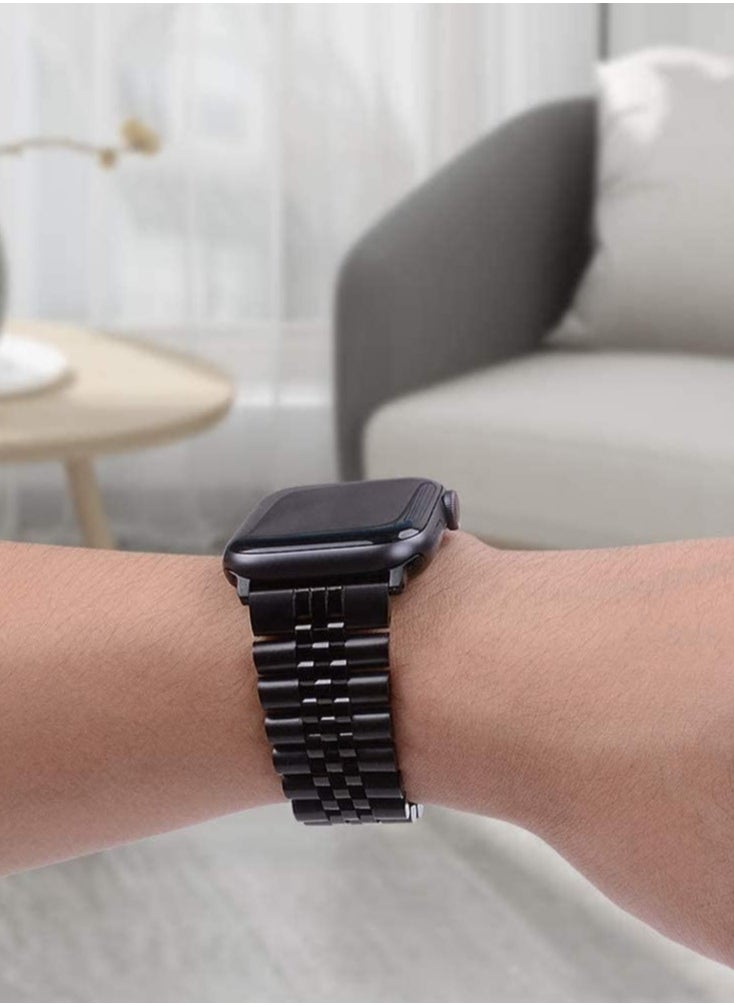 ELTRAZONE - Replacement Band Compatible with Apple Watch Ultra 49mm 45mm / 44mm / 42mm, Stainless Steel Solid Strap Metal Bracelet for Apple Watch Series 8 7 6 5 4 3 2 SE (Black) - Image 1