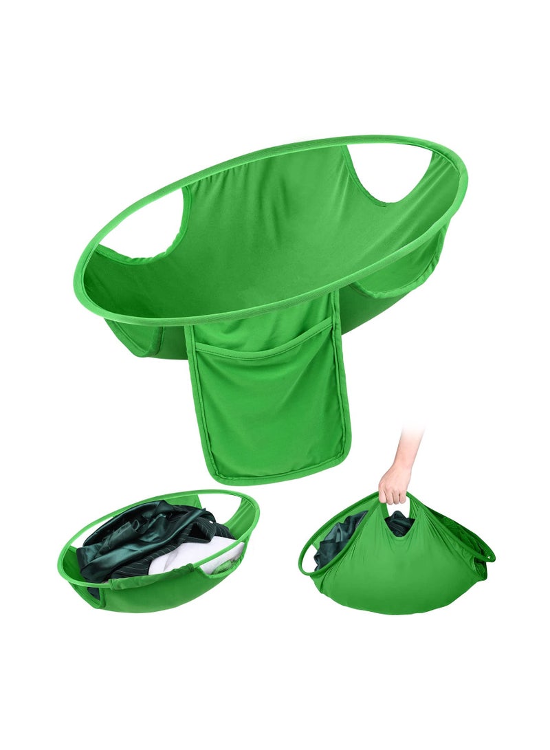 Zikra 27'' Collapsible Nylon Laundry Hamper, Green Round Foldable Washing Basket, Portable Clothes Sorter, Space-Saving Laundry Organizer for Bedroom and Home Use. - Image 3
