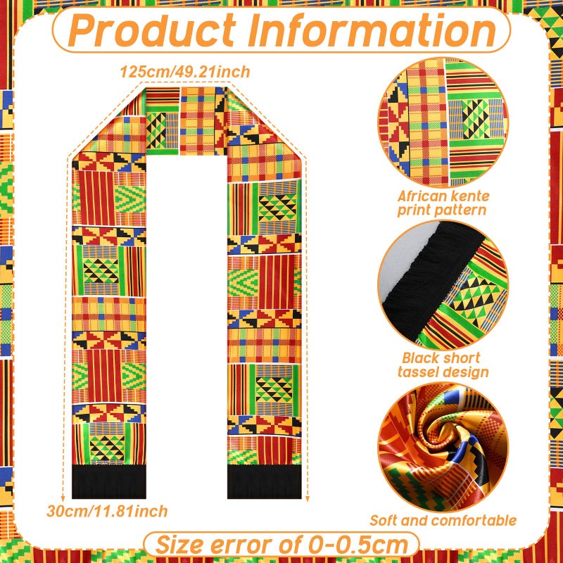 Berlune African Scarf Kente Cloth Stole Scarves African Print Sash Graduation Black History Kwanzaa Gifts for Women Adults(Red Gold) - Image 2