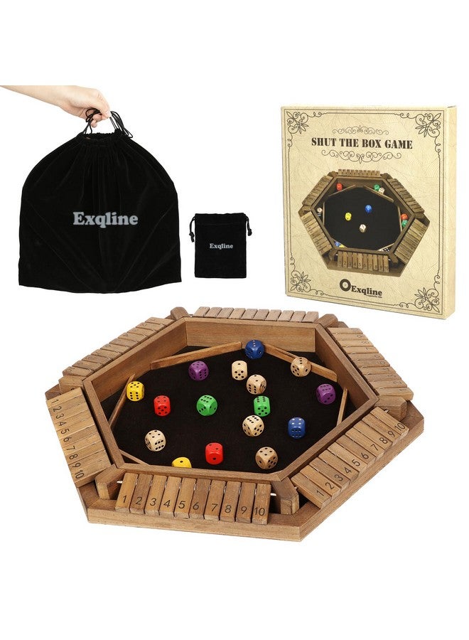 Exqline Shut The Box Game for 2-6 Players, Wooden Board Table Math Game with 14 Dice, 6 Way Classic Puzzle Board Games for Home Classroom or Pub - Image 1