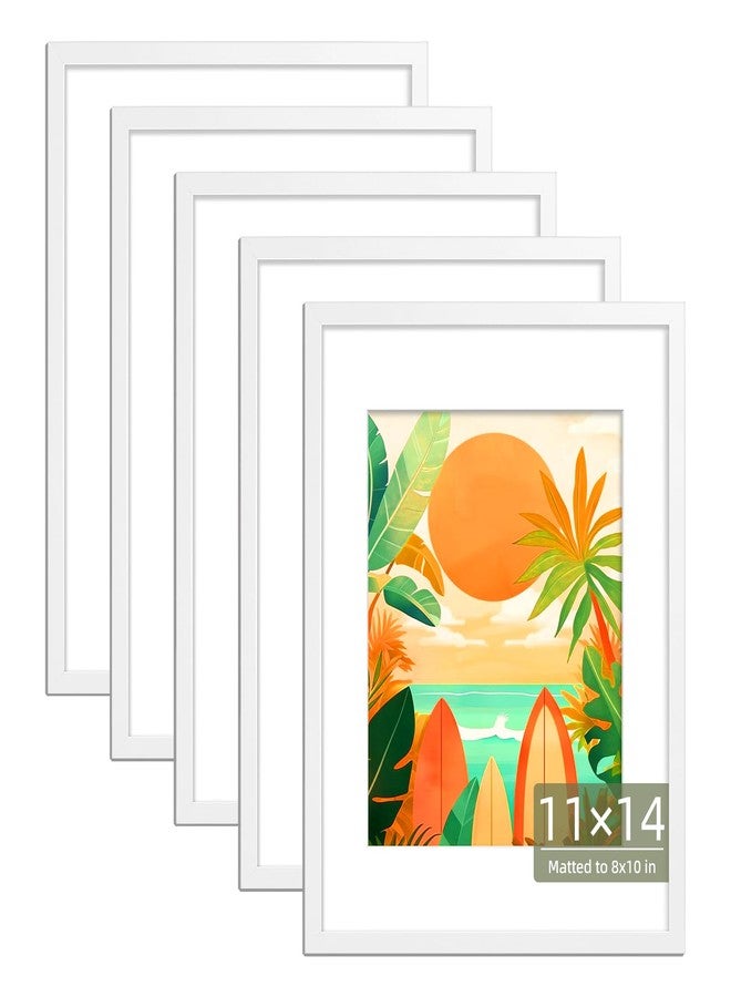 HappyHapi 11x14 Picture Frame Set of 5, Wall Display Pictures 8x10 with Mat or 11x14 Without Mat, Multi Gallery Photo Frames Collage (White) - Image 1