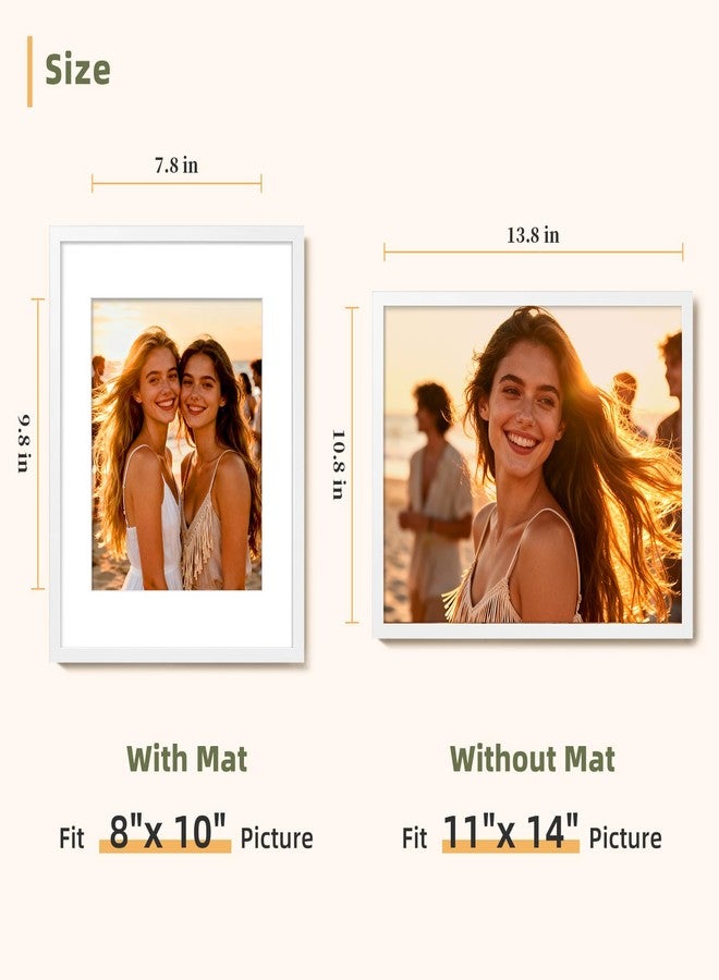 HappyHapi 11x14 Picture Frame Set of 5, Wall Display Pictures 8x10 with Mat or 11x14 Without Mat, Multi Gallery Photo Frames Collage (White) - Image 4
