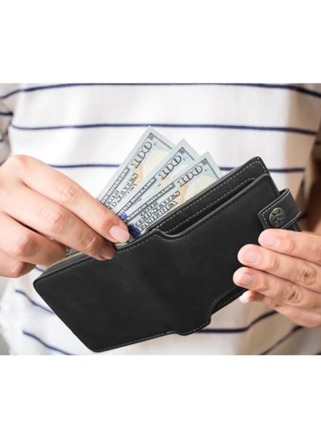 KASTWAVE Mens Wallets, PU Leather Wallet with Coin Purse, Mini Bifold Wallet with Zipper Buckle, Multiple Compartments Card Holder Small Wallet with ID Windows for Cards, Cash, Brown - Image 3