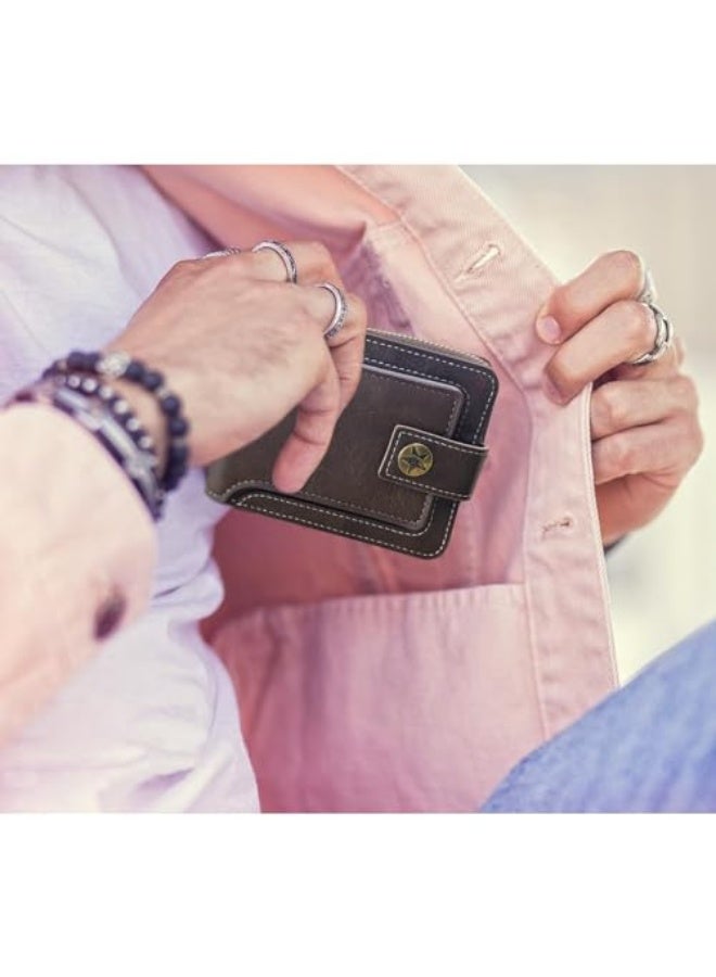 KASTWAVE Mens Wallets, PU Leather Wallet with Coin Purse, Mini Bifold Wallet with Zipper Buckle, Multiple Compartments Card Holder Small Wallet with ID Windows for Cards, Cash, Brown - Image 2