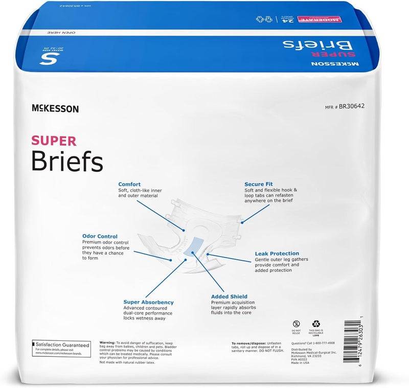McKesson Super Briefs 96 Count Size S 2032 in Incontinence Adult Diapers with Tabs Moderate Absorbency Unisex Disposable Elastic Leg Gathers and Contoured Fit for Men and Women - Image 2