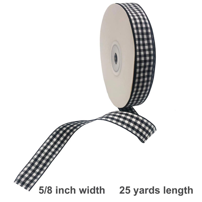 DAYEDZ 2 PACK 50 Yards 5/8" Black and White Gingham Ribbon + Red and White Buffalo Check Ribbon, Party Craft Decoration Ribbon, 5/8 Inch Polyester Woven Edge Roll for Hair Accessories Craft and Gift Wrapping - Image 3