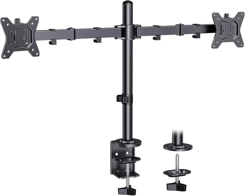 ErGear Dual Monitor Desk Mount for 13″–34″ Monitors up to 26.5 lbs, Fully Adjustable Monitor Stand Holds 2 Computer Screens, Heavy-Duty Dual Monitor Arm with C-Clamp & Grommet Base, Black, EGCM13B - Image 1
