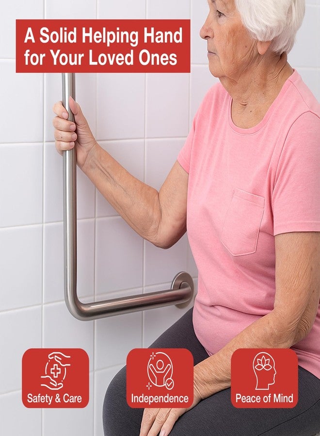 FORTUNE Stainless Steel L Shape Grab Bar for Bathroom & Bathtub Wall Mounted Safety Hand Support Rail, Balance Handle, Towel Bar, Bathroom Accessories Homes, Hotels - (Pack of 1, Matt Finish) - Image 5