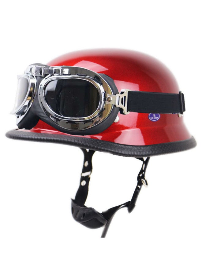 Red and Silver Retro DOT Motorcycle Helmet with Boxer Goggles