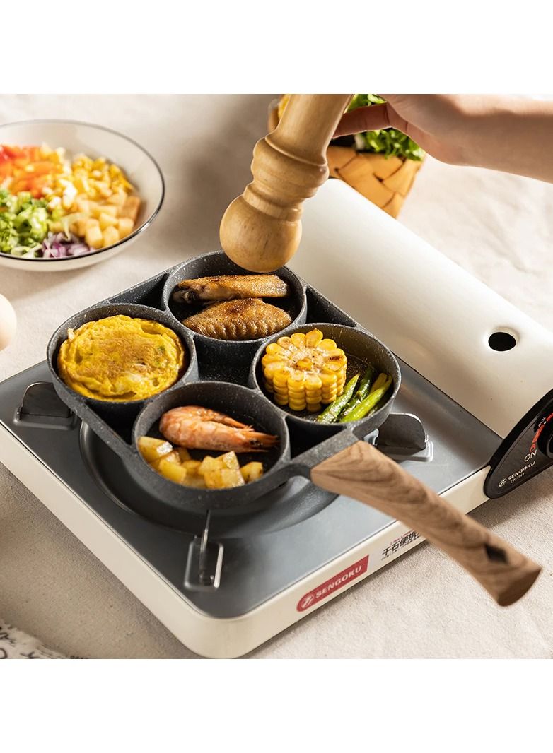 Kitchen Omelette Frying Pan, 4 Hole Frying Pan, Long Handle Non-Stick Egg Fryer  - Image 4