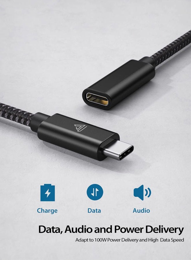 Faracent كابل تمديد USB نوع C (1.5 قدم/0.5 متر)، USB C 3.1 (10 جيجابت في الثانية) ذكر إلى أنثى لتمديد الشحن والمزامنة متوافق مع سويتش، ماك بوك إير M2/M1/برو، آيباد برو/إير ديل XPS سيرفيس بوك - أسود - Image 2