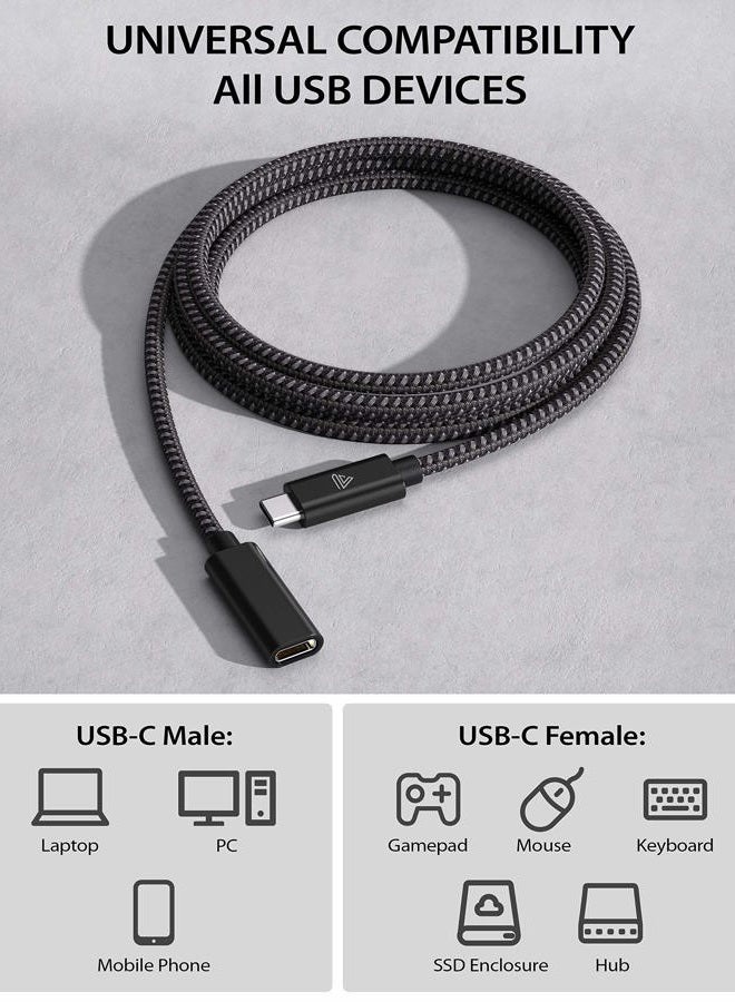Faracent كابل تمديد USB نوع C (1.5 قدم/0.5 متر)، USB C 3.1 (10 جيجابت في الثانية) ذكر إلى أنثى لتمديد الشحن والمزامنة متوافق مع سويتش، ماك بوك إير M2/M1/برو، آيباد برو/إير ديل XPS سيرفيس بوك - أسود - Image 5