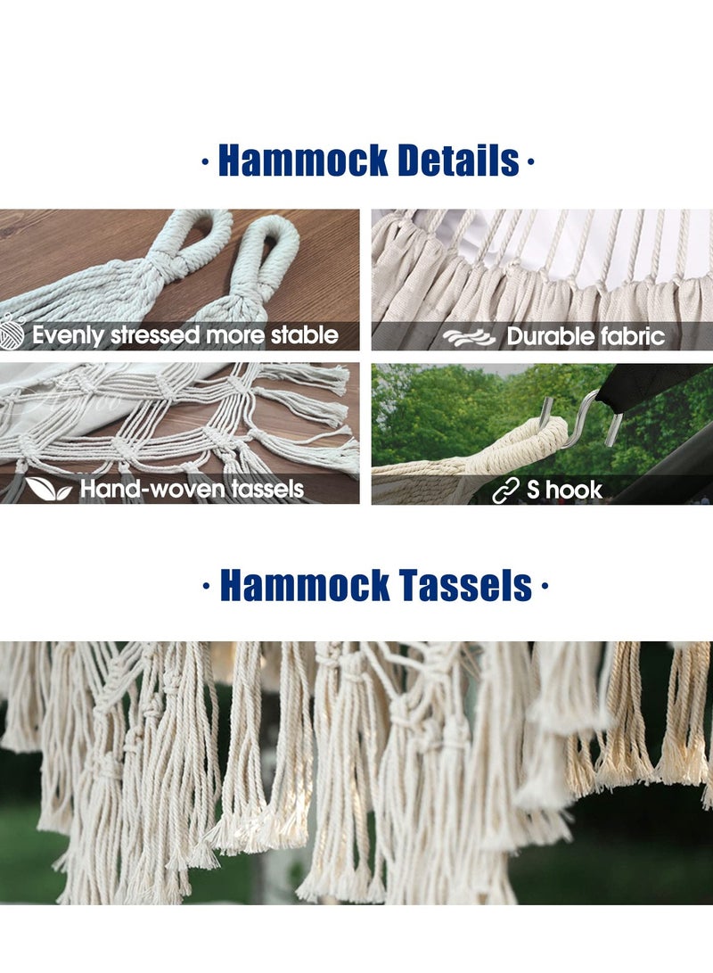 Captaintech Camping Cotton Hammock, Garden Comfortable Fabric Elegant Deluxe Tassels Durable Swing Up to 450lbs, Perfect for Porch Patio Yard Indoor Outdoor Backyard Backpacking, Hiking - Image 4
