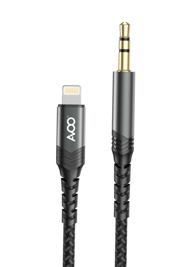 AVOO iPhone aux cable or wire from Lightning port to male Aux, black 3.5mm - Image 2