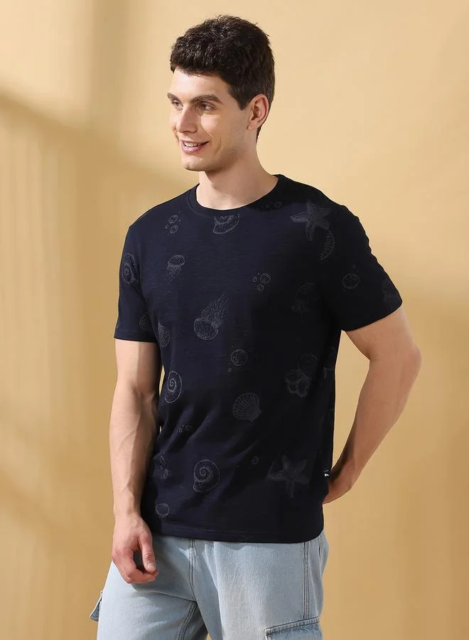 دينيس لينغو تيشيرت رجالي قطن 1% مطبوع بقصة عادية كحلي