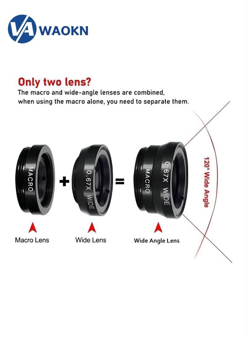 WAOKN - Lens Kit for iPhone and Android Macro and Wide Angle Lens with Travel Case - Image 1