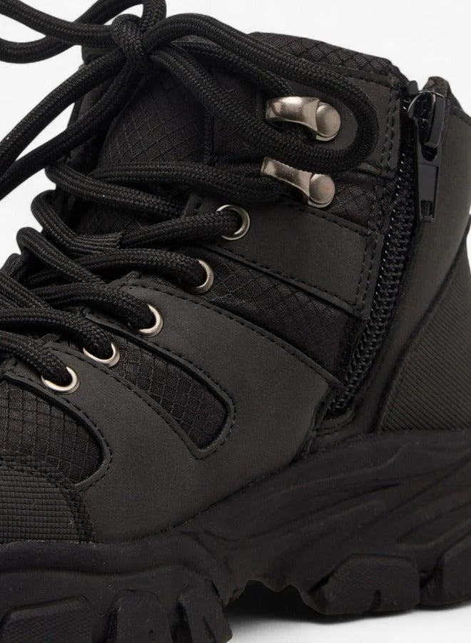 LBL by Shoexpress BLACK Panelled Boots with Zip Closure  | Best Price UAE