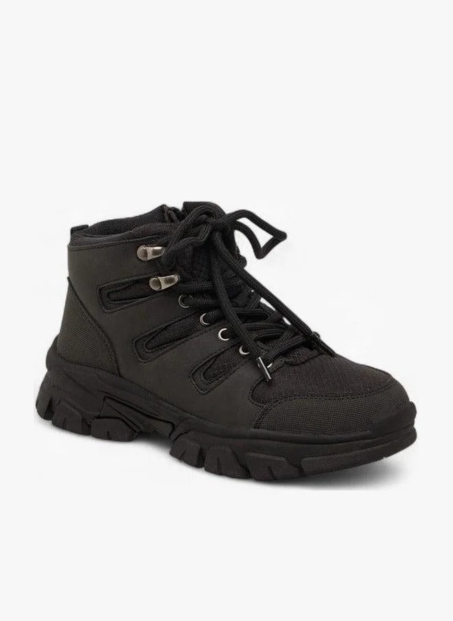 LBL by Shoexpress BLACK Panelled Boots with Zip Closure  | Best Price UAE