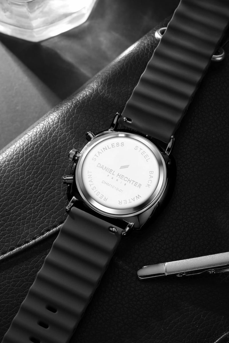 Daniel Hechter Paris Cluny Collection Multifunction Watch for Men with Round Dial, Date Display Function, Quartz Movement and Wavy Pattern Silicon Strap - DHM1019 - Image 5