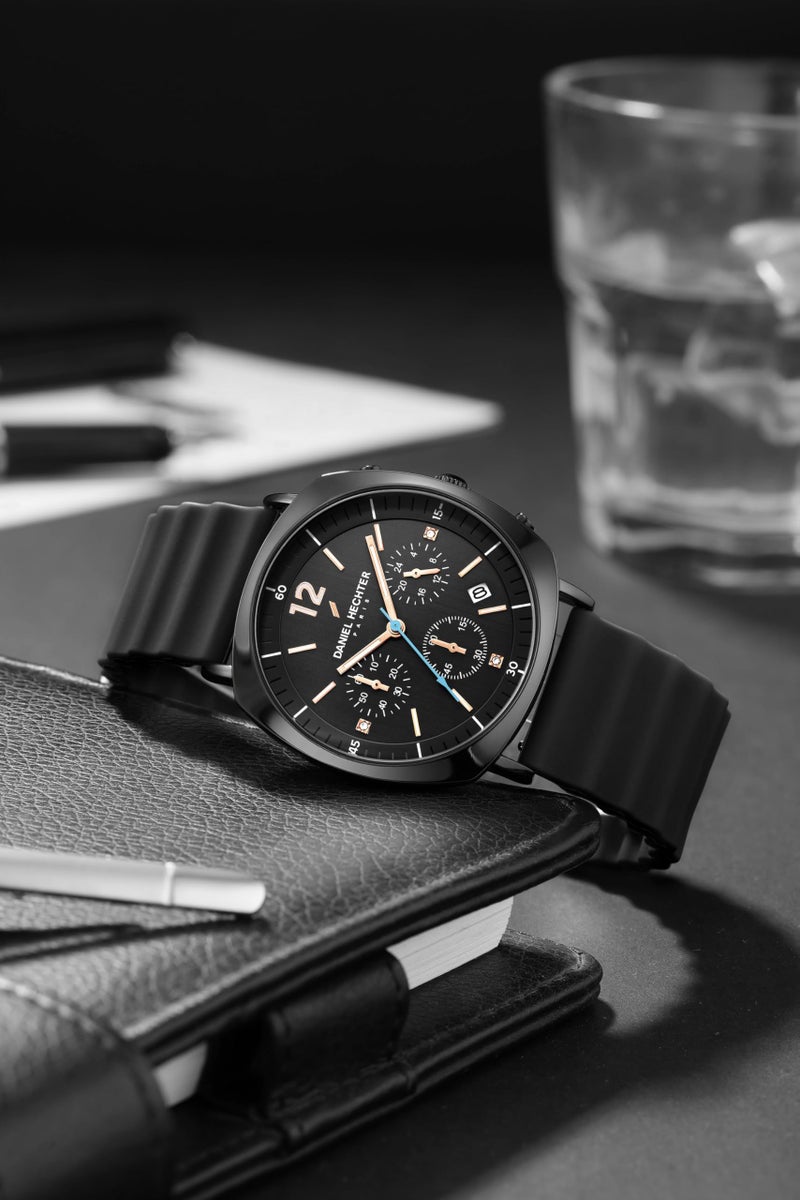 Daniel Hechter Paris Cluny Collection Multifunction Watch for Men with Round Dial, Date Display Function, Quartz Movement and Wavy Pattern Silicon Strap - DHM1019 - Image 3