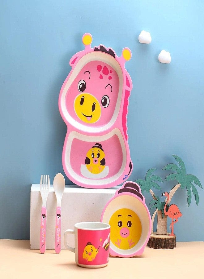 CherryBox Tableware Dinnerware Cutlery Set for Kids - Cartoon Design Crockery Set - Bamboo Fiber Eco Friendly (Giraffe - 5 Pc Set) - Image 1