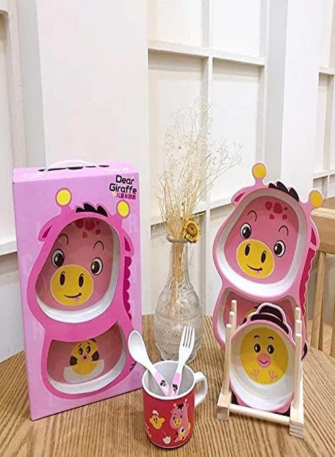 CherryBox Tableware Dinnerware Cutlery Set for Kids - Cartoon Design Crockery Set - Bamboo Fiber Eco Friendly (Giraffe - 5 Pc Set) - Image 3