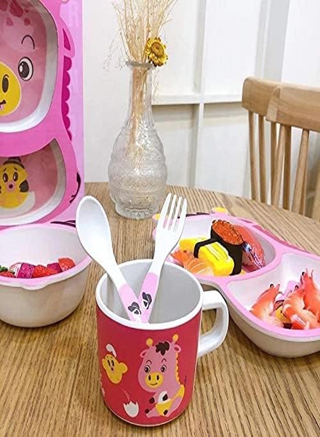 CherryBox Tableware Dinnerware Cutlery Set for Kids - Cartoon Design Crockery Set - Bamboo Fiber Eco Friendly (Giraffe - 5 Pc Set) - Image 4