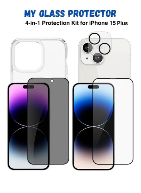 High Quality iPhone 15 Plus Screen Protector, Camera Lens Protector and Case Cover 4 in 1 Package