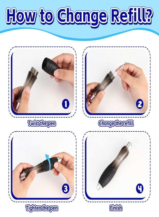 KINYFY 14 Pcs Big Fat Pens Set, Large Retractable Ballpoint Wide Grip Pens, Large Bold Grip Pen Aids Writing for Arthritis, Tremor, Carpal Tunnel (2 Pens + 6 Black Refills + 6 Blue Refills) - Image 4